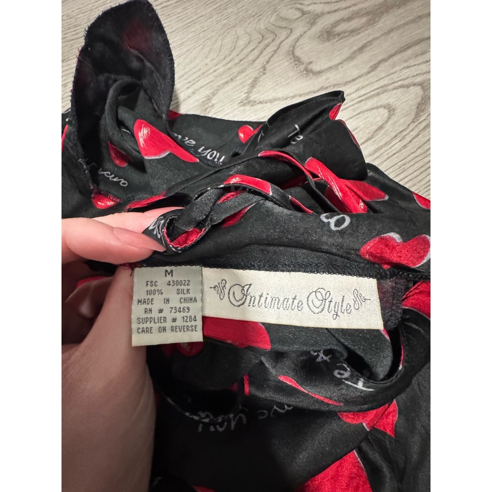 Vintage Intimate Style Slip Dress‎ Hearts Print Lingerie Mini Dress Black Medium - Picture 5 of 5